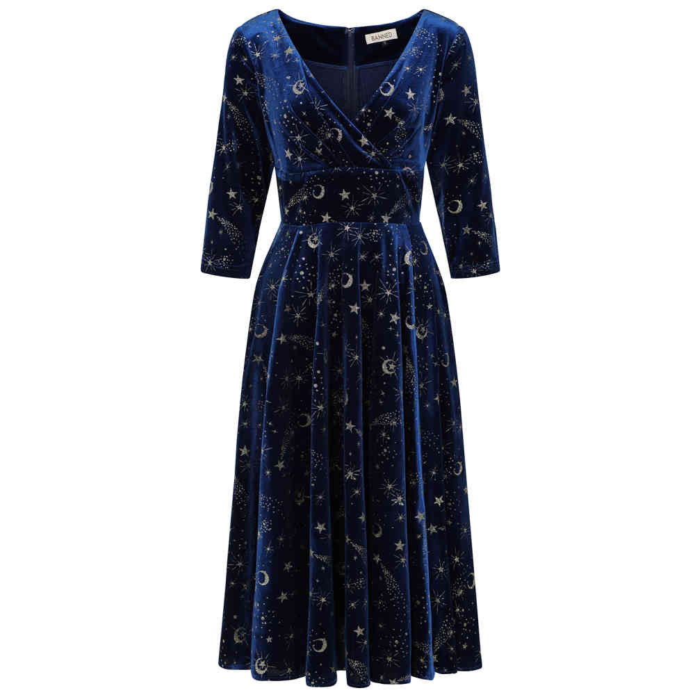 Banned - Luna Celestial Swing Flare dress - Blue
